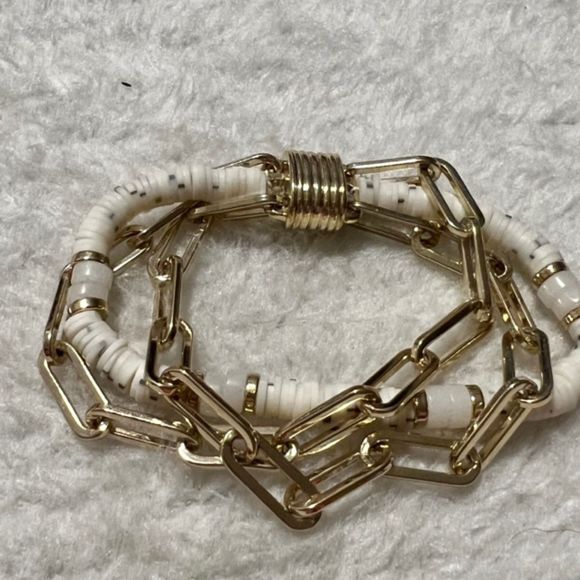 3 Strand Gold Tone Beaded Chain Link 7 Inches Magnetic Clasp Fashion Bracelet - Picture 5 of 9